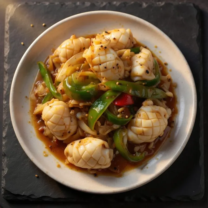 Squid with Green Pepper in Black Bean Sauce 鼓椒鮮魷