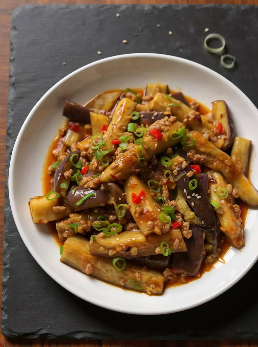 Stir Fried Pork & Aubergine with Hot Garlic Sauce 肉碎酸辣茄子